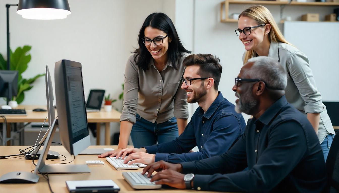 Equipo de desarrollo móvil trabajando